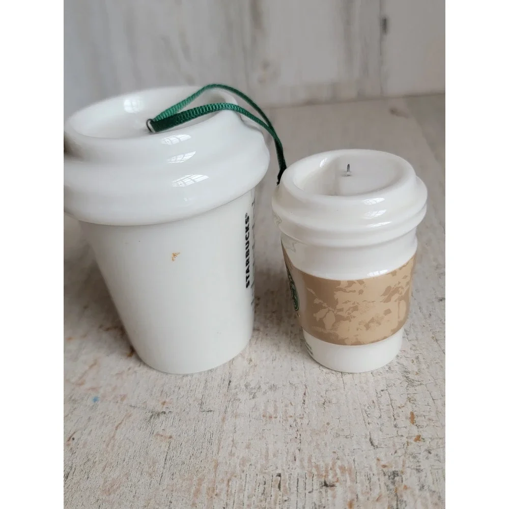 Starbucks coffee ceramic beige hot sleeve Xmas ornament set home